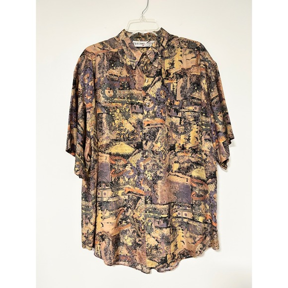 Thums Up For Him Other - Thums Up For Him Mens Large 100% Silk Abstract Paisley Button Down Shirt Vintage